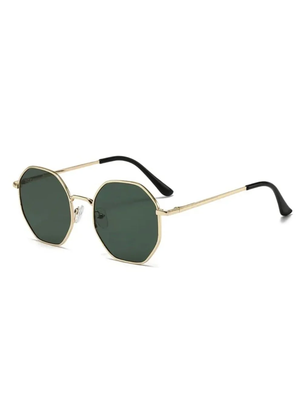 Unisex Octagonal Gold Metal Frame Green Lens Sunglasses